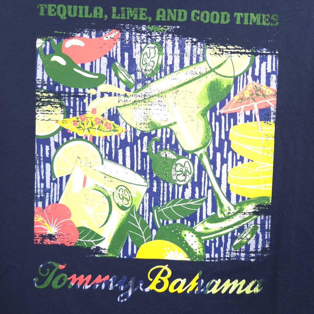 Tommy Bahama T Shirt Mens M Navy Tequila Lime Cocktails Graphic Short Sleeve NEW - Picture 2 of 10